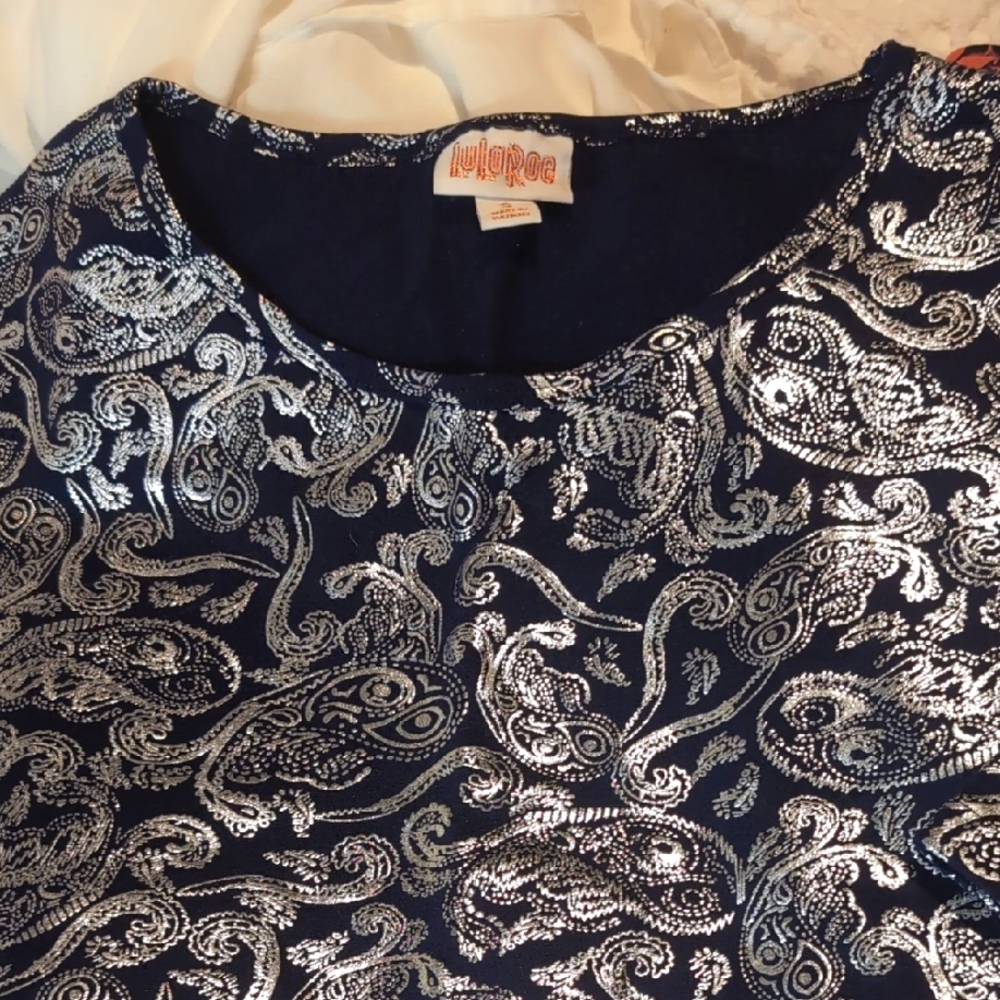 LuLaRoe  Elegant Collection Navy and Silver Paisley Blouse
